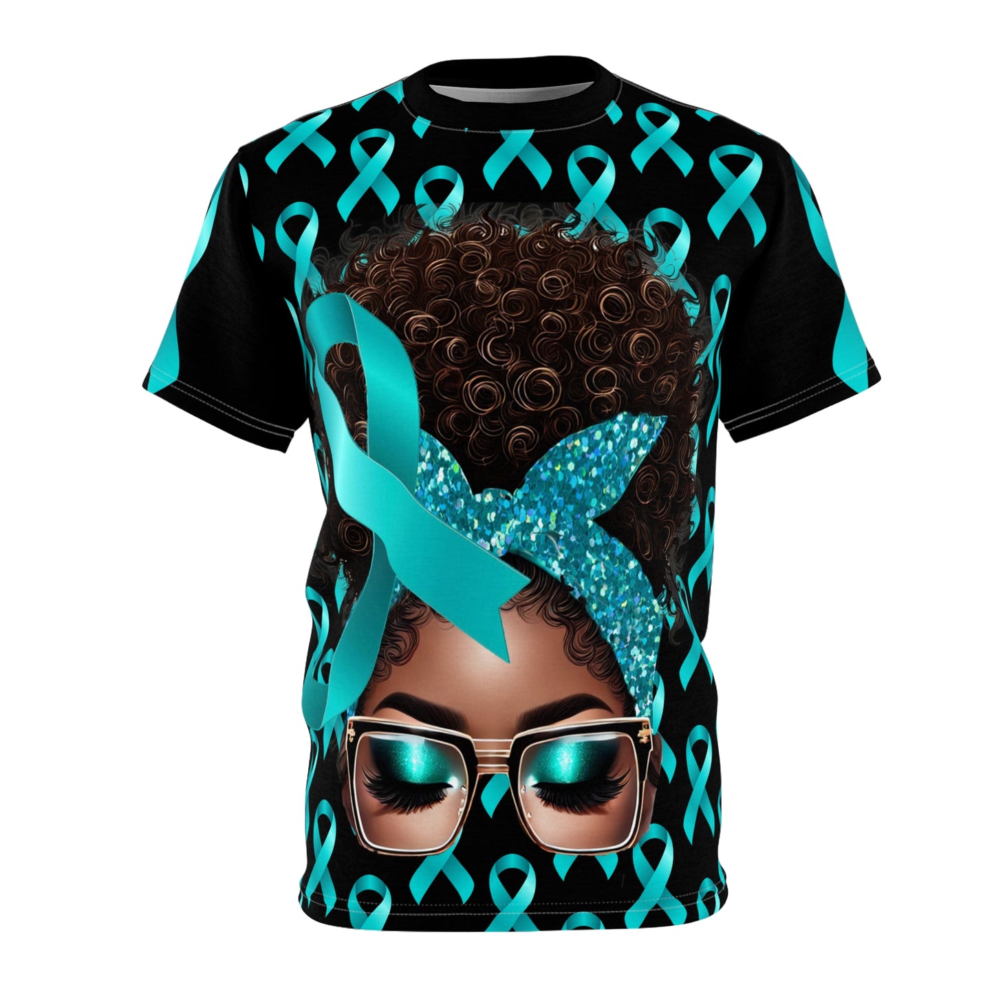 Teal Ribbon Awareness Tee – Afro Puff Woman All-Over Print