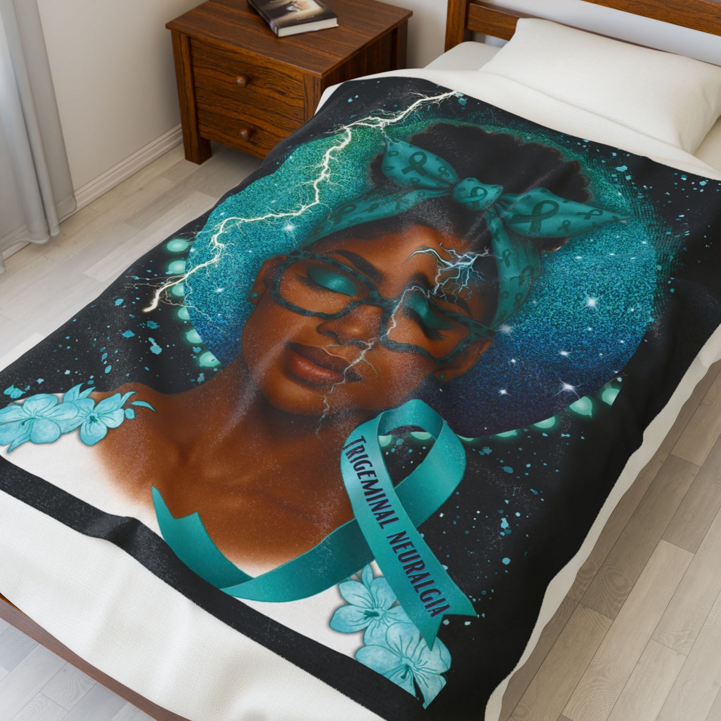 Trigeminal Neuralgia Teal Ribbon Blanket | Velveteen Plush Blanket
